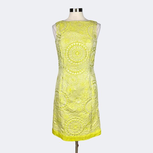 Doncaster Collection Womens Sleeveless Sheath Dress Yellow Green Textured size 6 - Picture 1 of 12